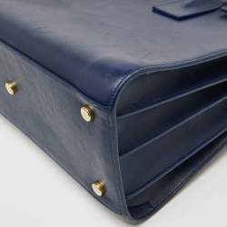 Saint Laurent Navy Blue Leather Small Classic Sac De Jour Tote
