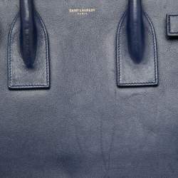 Saint Laurent Navy Blue Leather Small Classic Sac De Jour Tote