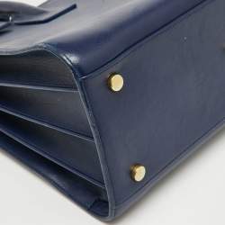 Saint Laurent Navy Blue Leather Small Classic Sac De Jour Tote