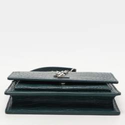 Saint Laurent Paris Green Croc Embossed Leather Sunset Crossbody Bag