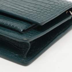 Saint Laurent Paris Green Croc Embossed Leather Sunset Crossbody Bag