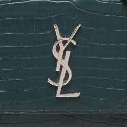 Saint Laurent Paris Green Croc Embossed Leather Sunset Crossbody Bag