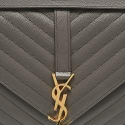 Saint Laurent Grey Chevron Leather Large Monogram Envelope Shoulder Bag