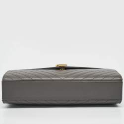 Saint Laurent Grey Chevron Leather Large Monogram Envelope Shoulder Bag