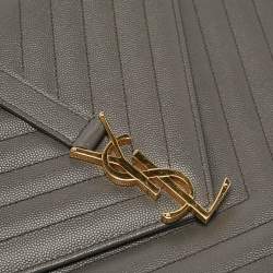 Saint Laurent Grey Chevron Leather Large Monogram Envelope Shoulder Bag
