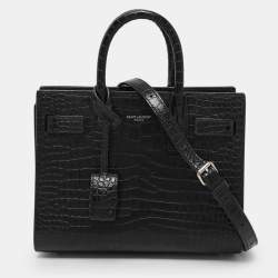 Saint Laurent Black Croc Embossed Leather Nano Classic Sac De Jour Tote