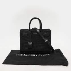 Saint Laurent Black Croc Embossed Leather Nano Classic Sac De Jour Tote