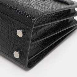 Saint Laurent Black Croc Embossed Leather Nano Classic Sac De Jour Tote
