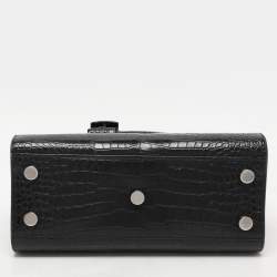 Saint Laurent Black Croc Embossed Leather Nano Classic Sac De Jour Tote