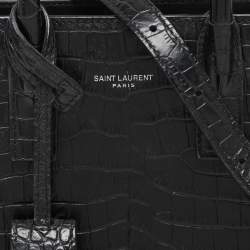Saint Laurent Black Croc Embossed Leather Nano Classic Sac De Jour Tote