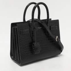 Saint Laurent Black Croc Embossed Leather Nano Classic Sac De Jour Tote