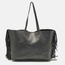 Saint Laurent Black Leather Fringe Large Shopper Tote
