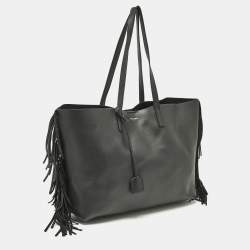 Saint Laurent Black Leather Fringe Large Shopper Tote