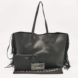 Saint Laurent Black Leather Fringe Large Shopper Tote