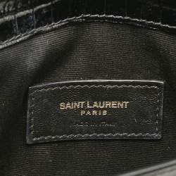 Pre Owned Saint Laurent Black Croc Embossed Leather Uptown Clutch