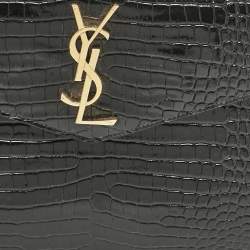 Pre Owned Saint Laurent Black Croc Embossed Leather Uptown Clutch