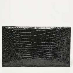 Pre Owned Saint Laurent Black Croc Embossed Leather Uptown Clutch