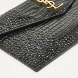 Pre Owned Saint Laurent Black Croc Embossed Leather Uptown Clutch