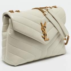 Pre Owned Saint Laurent White Matelassé Leather Small Loulou Shoulder Bag