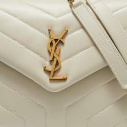Pre Owned Saint Laurent White Matelassé Leather Small Loulou Shoulder Bag