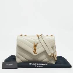 Pre Owned Saint Laurent White Matelassé Leather Small Loulou Shoulder Bag