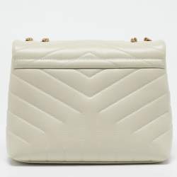 Pre Owned Saint Laurent White Matelassé Leather Small Loulou Shoulder Bag