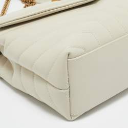 Pre Owned Saint Laurent White Matelassé Leather Small Loulou Shoulder Bag