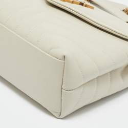 Pre Owned Saint Laurent White Matelassé Leather Small Loulou Shoulder Bag