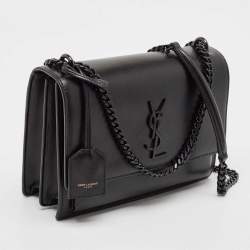 Saint Laurent Black Leather Medium Sunset Chain Shoulder Bag