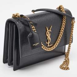 مملوكة مسبقًا Saint Laurent Black Leather Medium Sunset Flap Shoulder Bag
