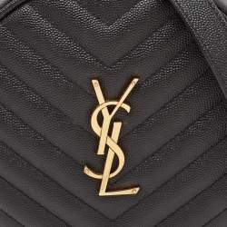 Pre Owned Saint Laurent Black Quilted Leather Monogram Round Chain Bag