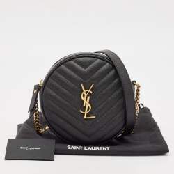 Pre Owned Saint Laurent Black Quilted Leather Monogram Round Chain Bag