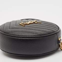 Pre Owned Saint Laurent Black Quilted Leather Monogram Round Chain Bag