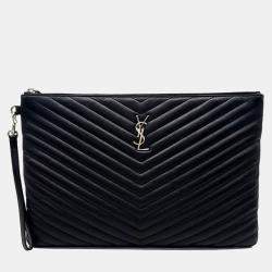 Saint Laurent Paris Black Leather Monogram Pouch Bag