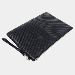 Saint Laurent Paris Black Leather Monogram Pouch Bag