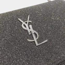Saint Laurent Paris Silver Fabric Saint Laurent Paris Silver Monogram Chain Crossbody Bag