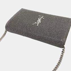 Saint Laurent Paris Silver Fabric Saint Laurent Paris Silver Monogram Chain Crossbody Bag