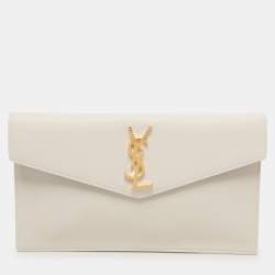 Pre Owned Saint Laurent Paris White Leather Uptown Pouch Clutch