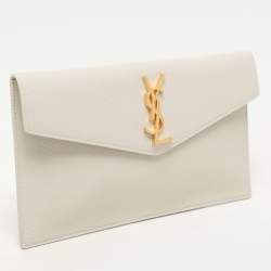Pre Owned Saint Laurent Paris White Leather Uptown Pouch Clutch