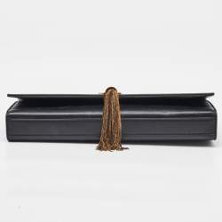 Saint Laurent Black Leather Cassandre Tassel Flap Clutch