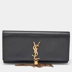 Saint Laurent Black Leather Cassandre Tassel Flap Clutch
