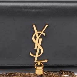 Saint Laurent Black Leather Cassandre Tassel Flap Clutch