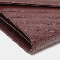 Pre Owned Saint Laurent Burgundy Matelassé Leather Cassandre Envelope Wallet on Chain