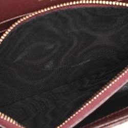 Pre Owned Saint Laurent Burgundy Matelassé Leather Cassandre Envelope Wallet on Chain