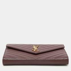 Pre Owned Saint Laurent Burgundy Matelassé Leather Cassandre Envelope Wallet on Chain