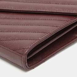 Pre Owned Saint Laurent Burgundy Matelassé Leather Cassandre Envelope Wallet on Chain