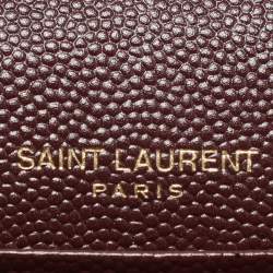 Pre Owned Saint Laurent Burgundy Matelassé Leather Cassandre Envelope Wallet on Chain