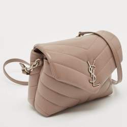 Pre Owned Saint Laurent Taupe Beige Matelasse Leather Toy Loulou Crossbody Bag