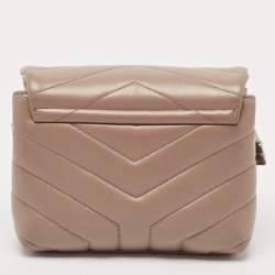 Pre Owned Saint Laurent Taupe Beige Matelasse Leather Toy Loulou Crossbody Bag