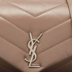Pre Owned Saint Laurent Taupe Beige Matelasse Leather Toy Loulou Crossbody Bag